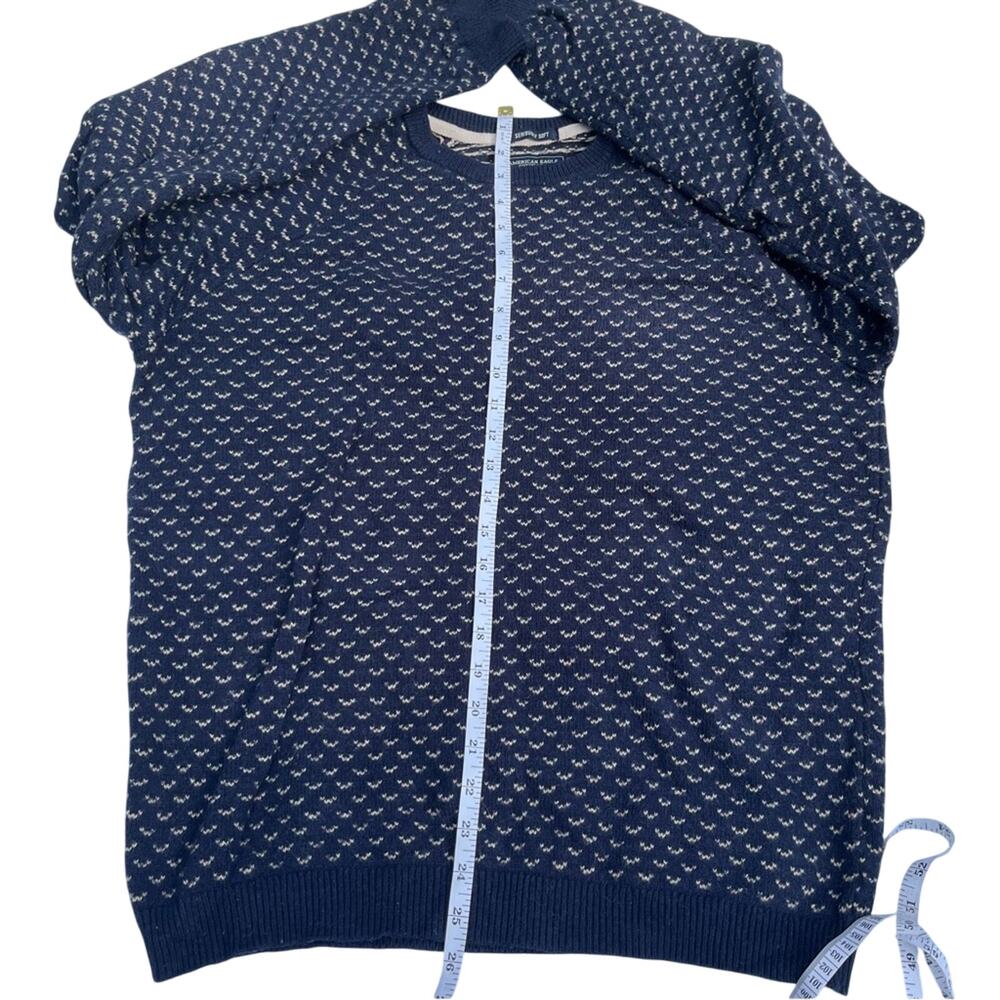 American Eagle Navy Knit Men’s Crewneck Sweater Blue White Pullover Sz Large - Picture 6 of 8